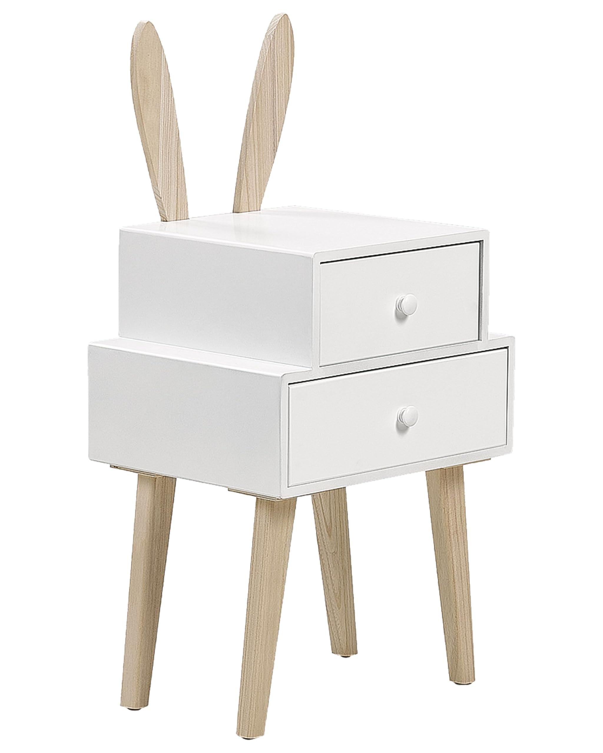 Beliani Table de Chevet Moderne 2 Tiroirs Table de Nuit Thème Animalier Lapin Bois Clair et Blanc Banks