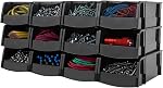 IRIS USA 13" x 6" x 5" Large Plastic Open Front Stackable Storage Bin, 8-Pack, Stackable Craft Supplies Food and Snack Organizer Caddy Basket for Kitchen Pantry Cabinet Fridge Classroom Office, Black