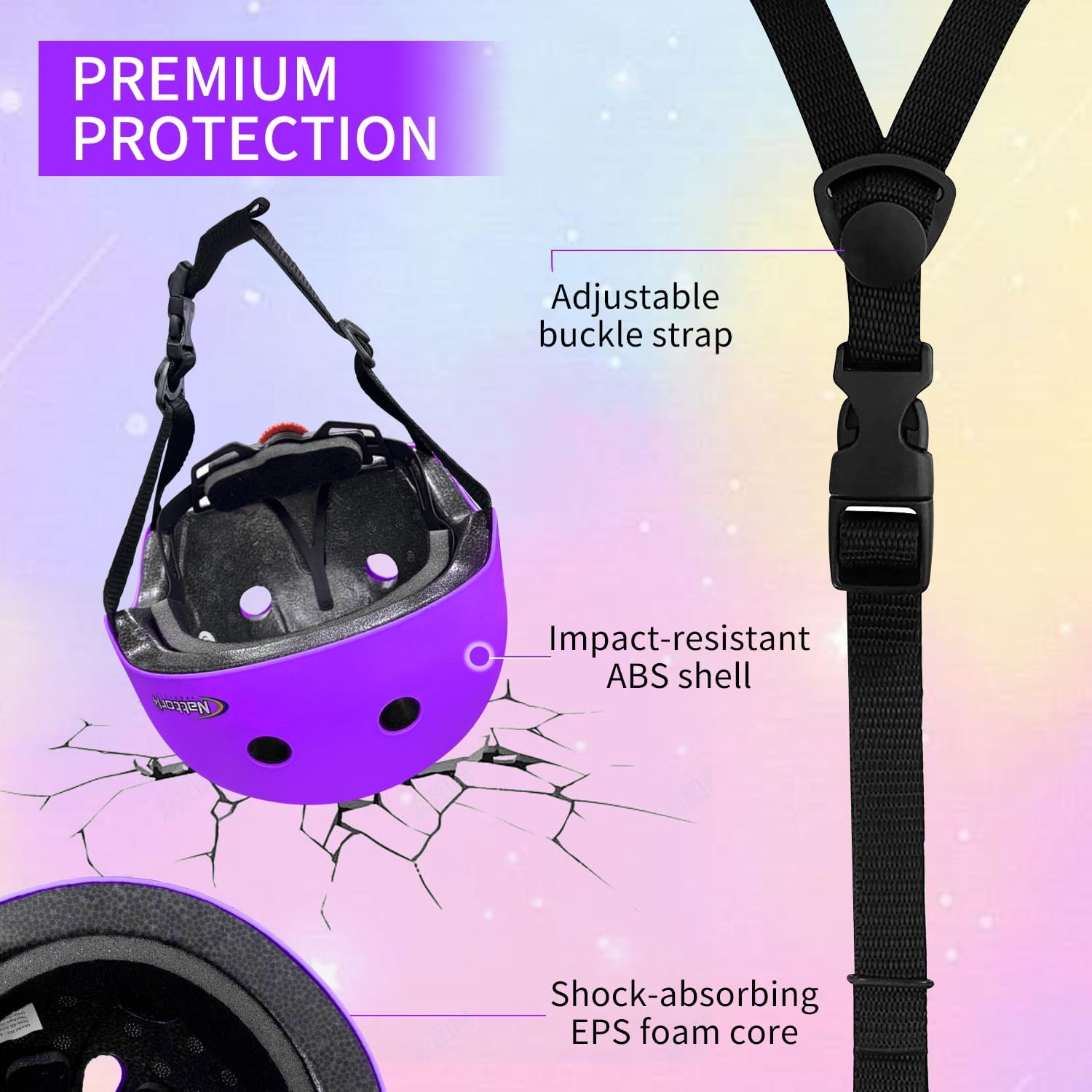Nattork Kids Helmet Protective Gear, Removable Liner for Multi-Sports Skateboard, Skates, Bike, Scooter Age 4-12 Kids Youth Adults