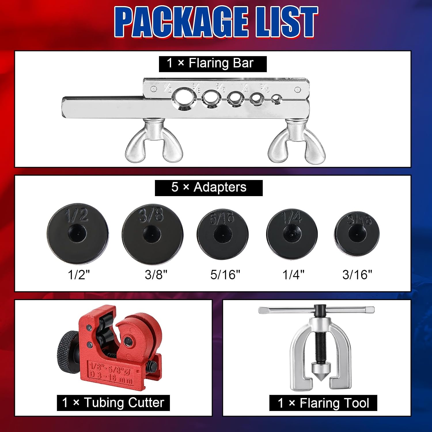 NYXOVA Brake Line Flaring Tool Kit, Double & Single 45° Flaring Tool Set with Tubing Cutter & 5 Adapters, Brake Line Repair Kit for Copper, Aluminum, Brass, Magnesium & Soft Steel Tubing