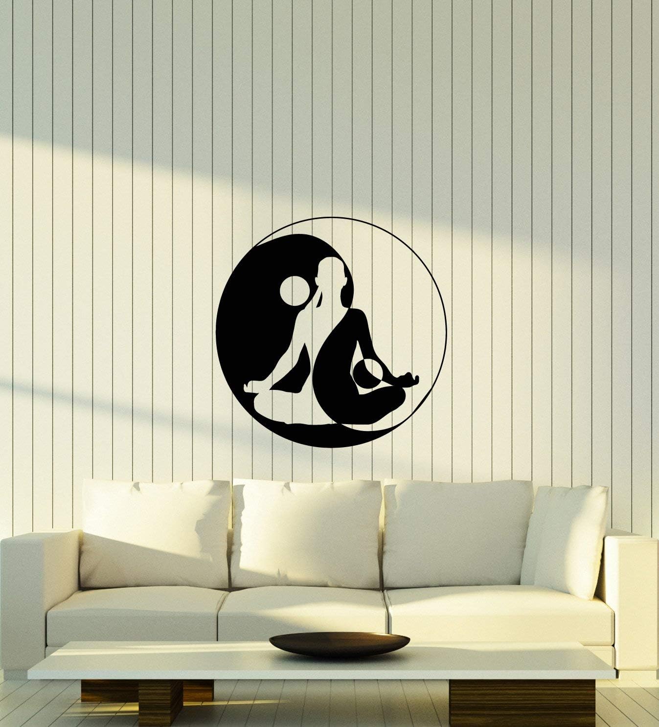 Vinyl Wall Decal Yin Yang Symbol Yoga Girl Pose Lotus Stickers Large Decor (4119ig) Black