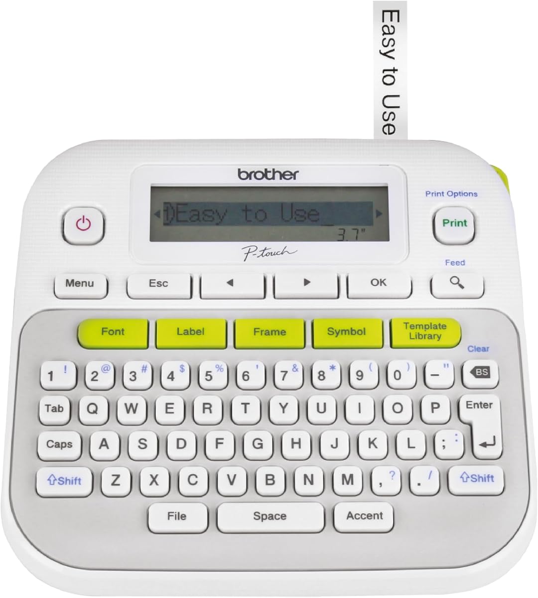 P-touch, PTD210, Easy-to-Use Monochrome Label Maker, One-Touch Keys, Multiple Font Styles, 27 User-Friendly Templates, White