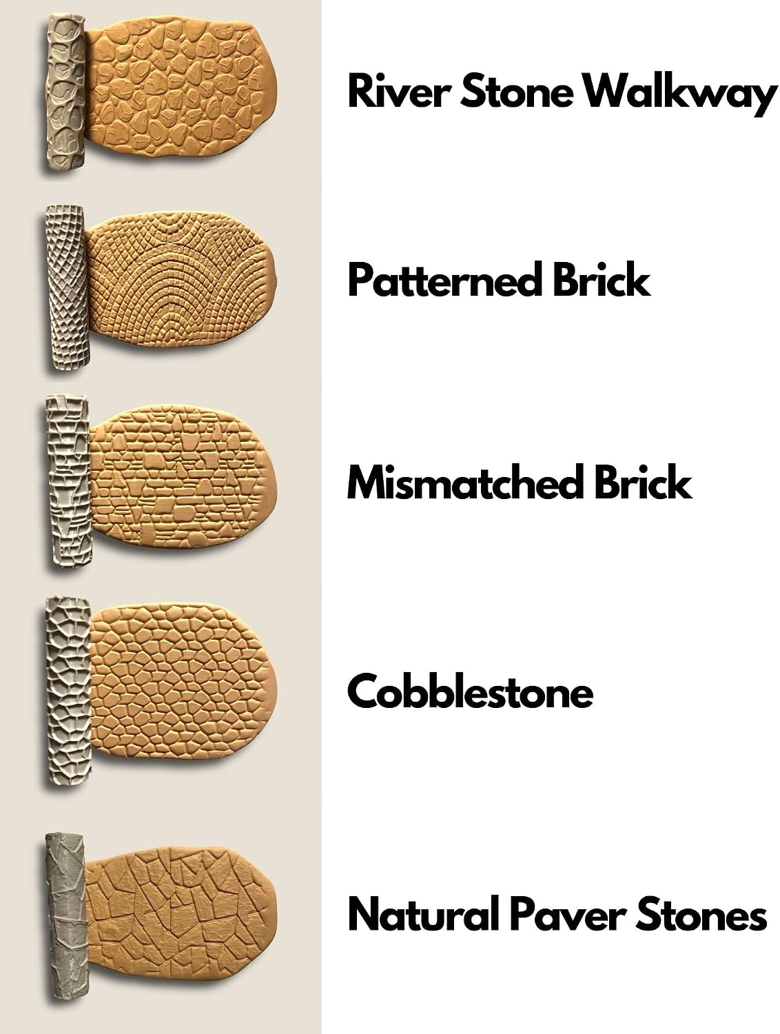 Texture Roller 5 Pack Gaming Terrain Bundle for D&D, Battle Mat, Dungeons and Dragons, Pathfinder, Warhammer, Warhammer 40k, RPG, Miniatures, Tabletop, Pottery, Pastry, Rolling Pin Roller