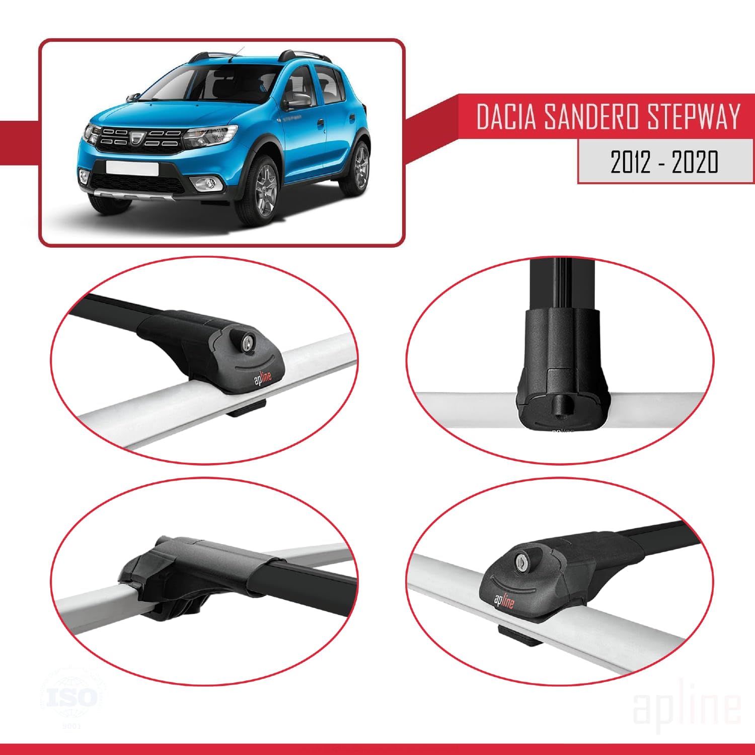 Barres De Toit FLY Gris Pour Dacia Dokker 2012-2023 - Porte-Bagages - Compatible Coffre, Porte-Vélos, Porte-Skis - 5