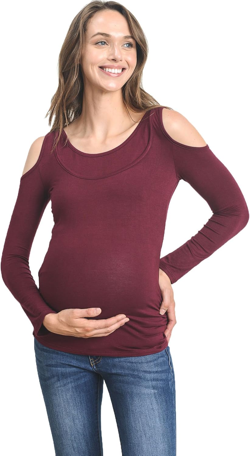 Women's Maternity Nursing Shirts Top - Tee, Long Sleeve, Breastfeeding, Round Neck