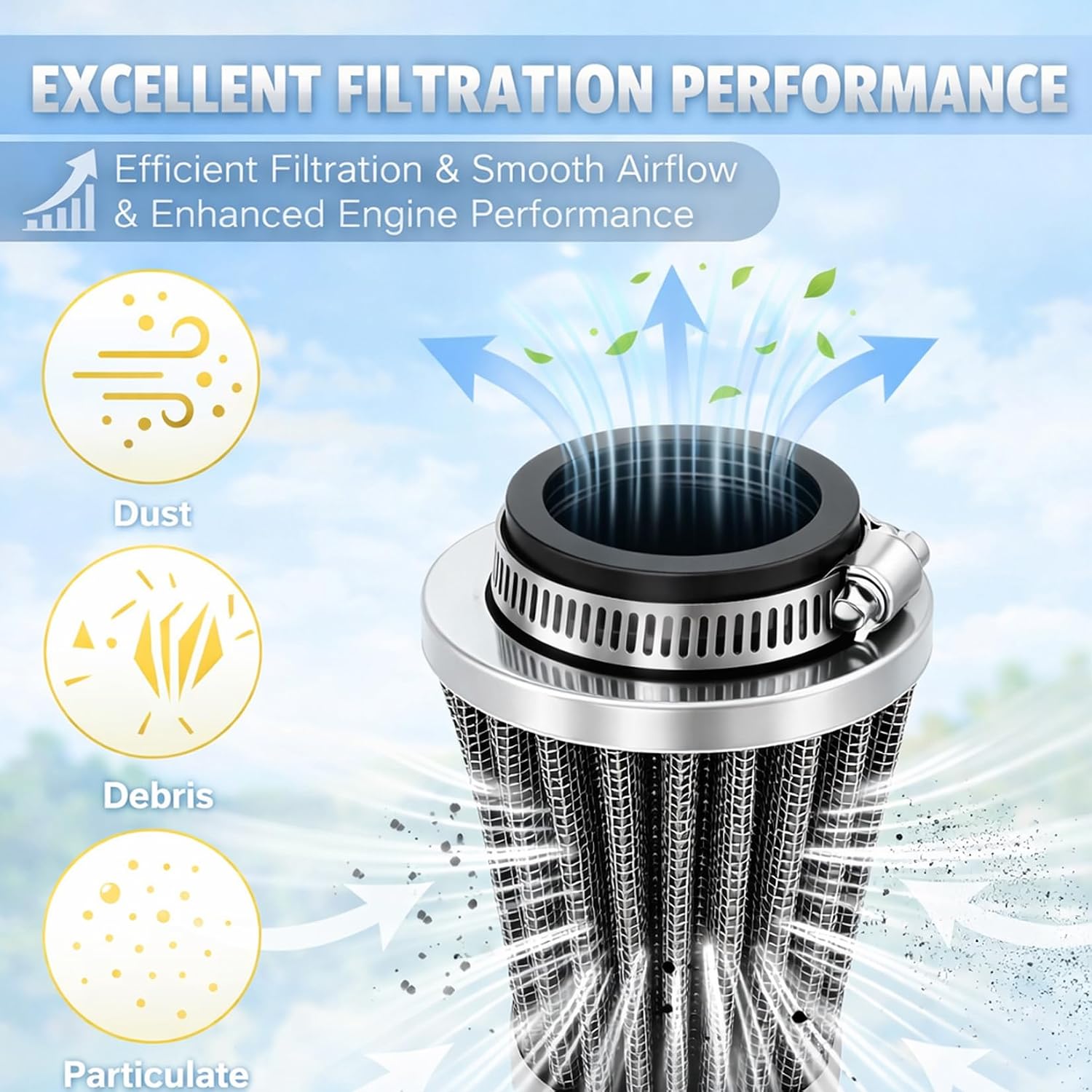 39mm Air Filter for 50cc 90cc 110cc 125cc 140cc 150cc 200cc GY6 ATV Scooter Quad Go Kart Moped Pit Dirt Mini Bike Motorcycle Yamaha Suzuki Kawasaki Baja TaoTao