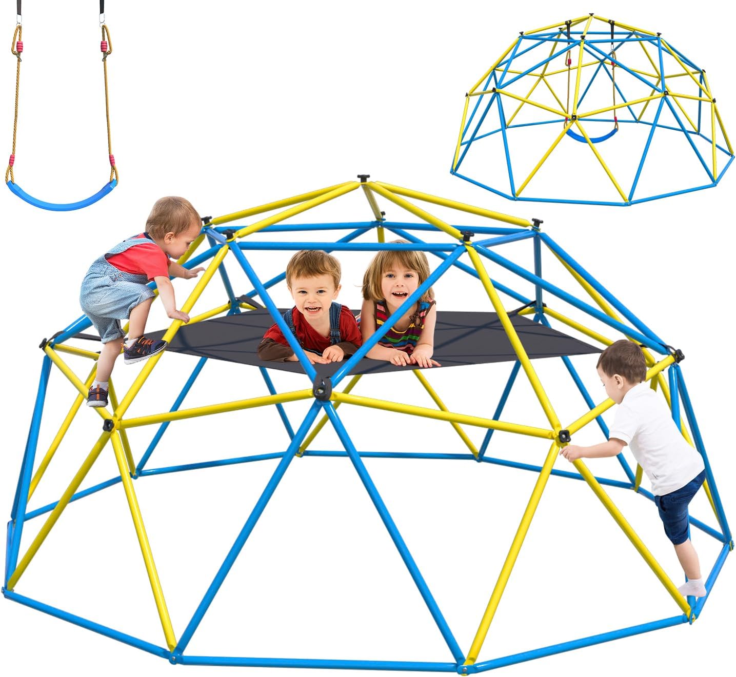 Climbing Dome,10 FT Dome Climber with Hammock and Swing Outdoor and Indoor Anti-Rust Metal Jungle Gym For Backyard Play Equipment Geometric Dome Toddler Climbing Toys Great Gift for Kids Aged 3 to 8