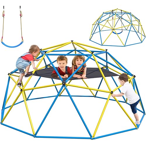 Climbing Dome,10 FT Dome Climber with Hammock and Swing Outdoor and Indoor Anti-Rust Metal Jungle Gym For Backyard Play Equipment Geometric Dome Toddler Climbing Toys Great Gift for Kids Aged 3 to 8