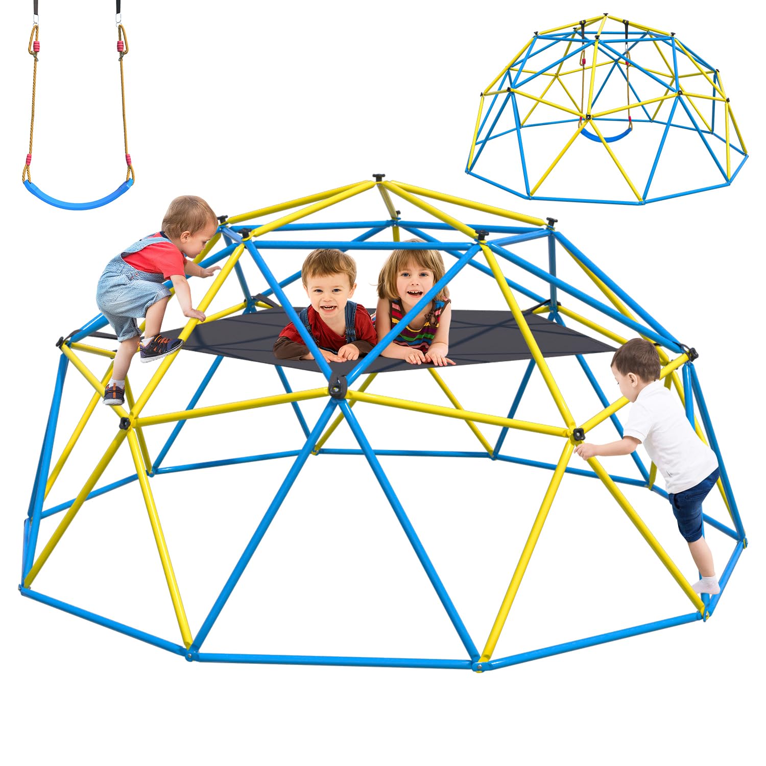 Climbing Dome,10 FT Dome Climber with Hammock and Swing Outdoor and Indoor Anti-Rust Metal Jungle Gym For Backyard Play Equipment Geometric Dome