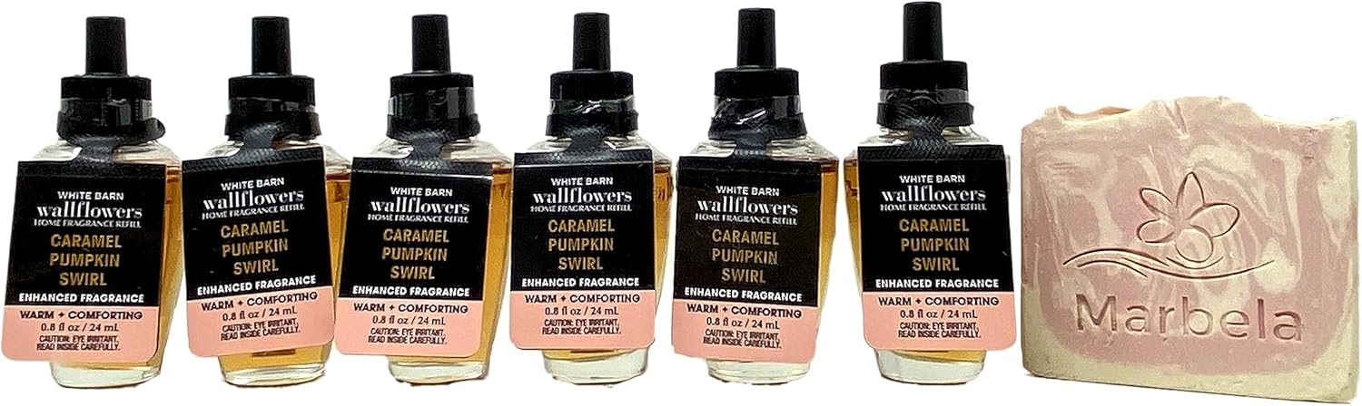Bath and Body Works Caramel Pumpkin Swirl 6 Pack Wallflowers Home Fragrance Refills - Marbela Sample Soap