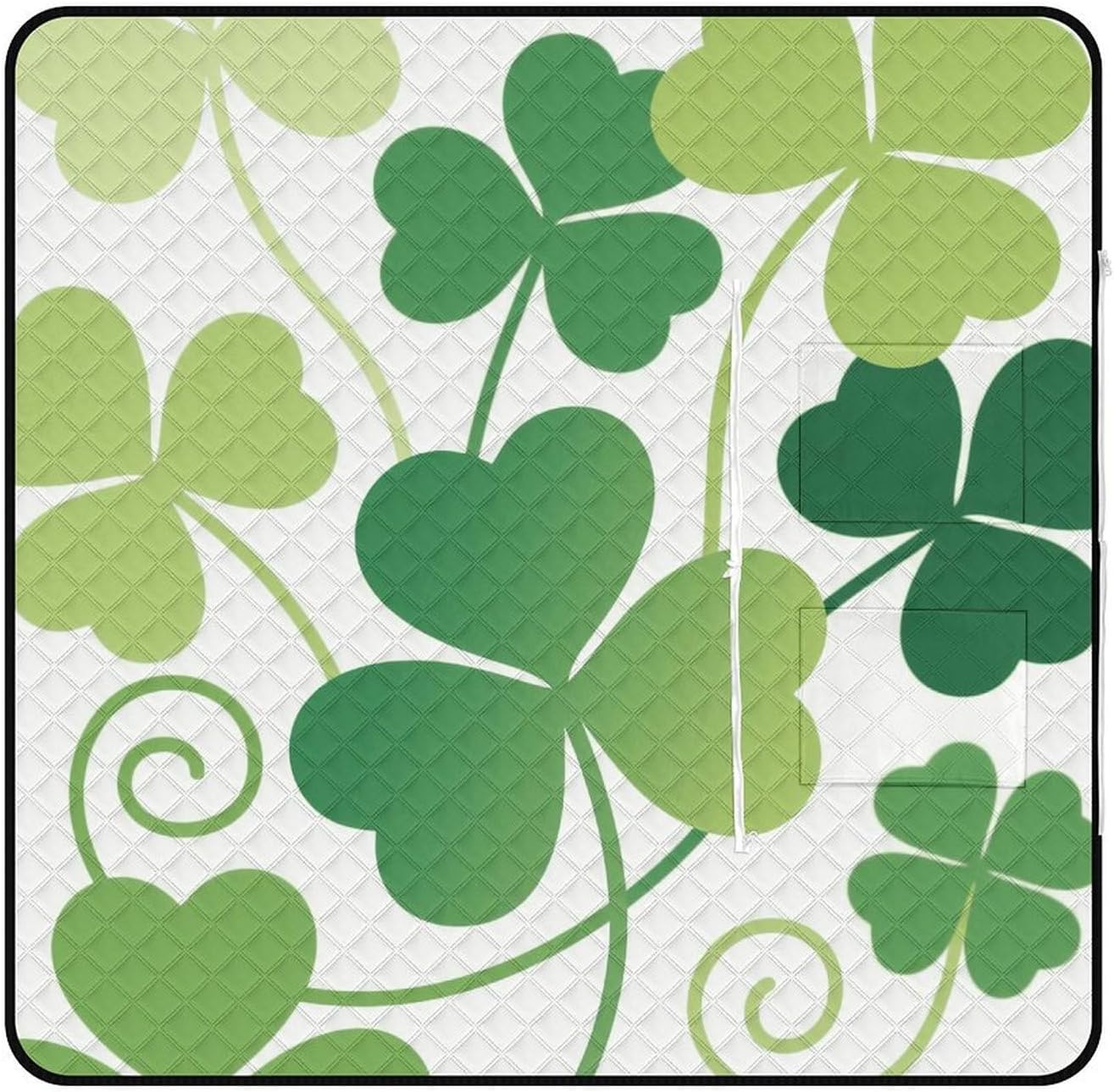 Green Clover Leaves Picnic Blanket 150x150cm, Foldable 2-in-1 Picnic Mat and Tote Bag Portable Waterproof Beach Mat Sandproof Outdoor Blanket for Park, Hiking, Beach, Camping, Travel