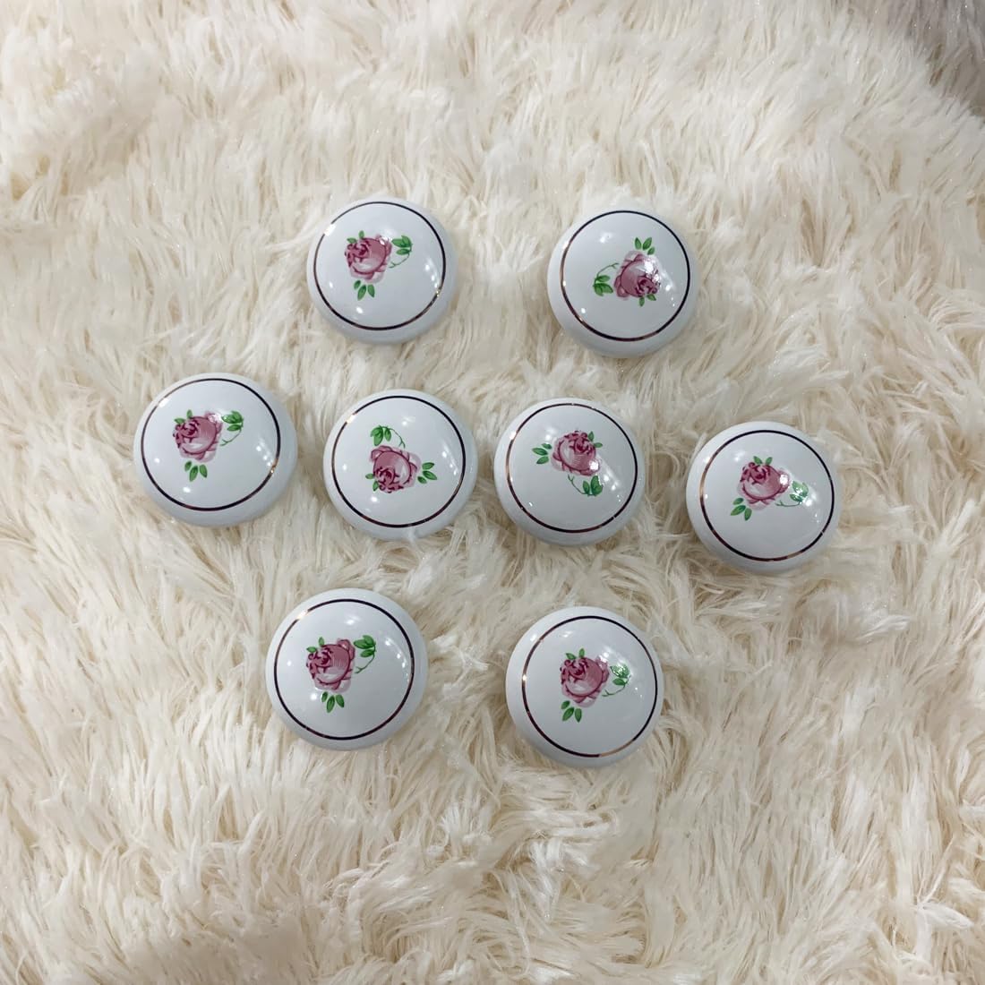 Ceramic Hand Painted Drawer Knobs, [8 Pack] Vintage Rose Flower Round Cabinet Knobs and Pulls, Kitchen Furniture Knobs for Dresser/Cupboard/Wardrobe/Closet (Rose, 8 Pieces)