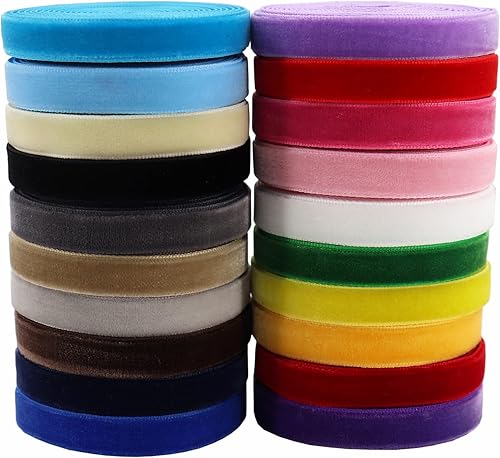 BAORJCT 20 colores 40 yardas 38 pulgadas surtido de cinta de terciopelo de una sola cara para envolver paquetes, hacer clips de lazo para el pelo,