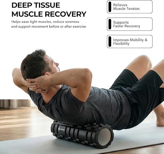 Lockie Fitness Foam Roller, 33x14cm Deep Tissue Roller Yoga/Pilates, Black
