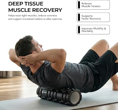 Lockie Fitness Foam Roller, 33x14cm Deep Tissue Roller Yoga/Pilates, Black