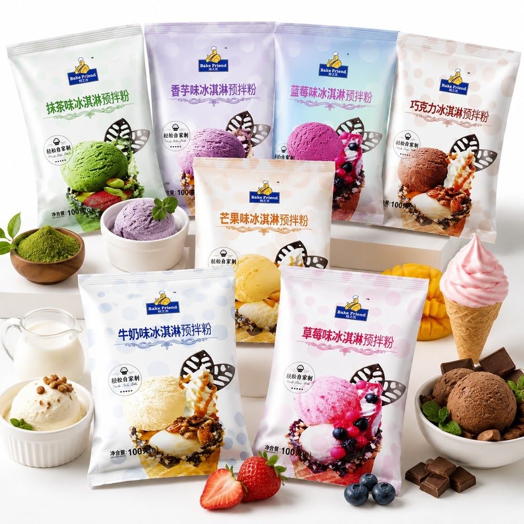 Helado En Polvo Casero, Fácil Bricolaje, 7 Sabores, Sin Máquina, Mezcla De Con Cuchara, Práctica Bolsa 100g A Base Leche