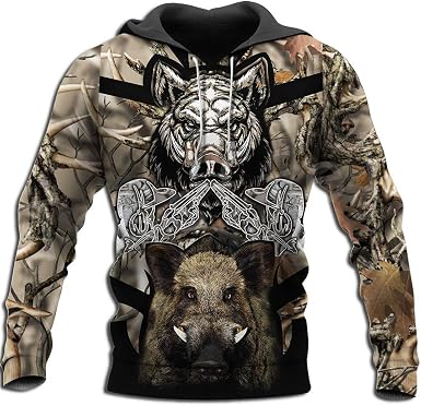 Amazon.com: Cazador de jabalí Animal Caza Camo Tatuaje 3Dprint Pullover  Moda Streetwear Zip/Sudaderas/Sudaderas/Chaqueta : Ropa, Zapatos y Joyería