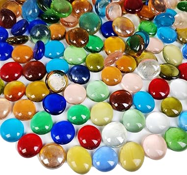 HappyFiller 2 LB Decorative Glass Gems Colorful Flat Marbles Gemstones