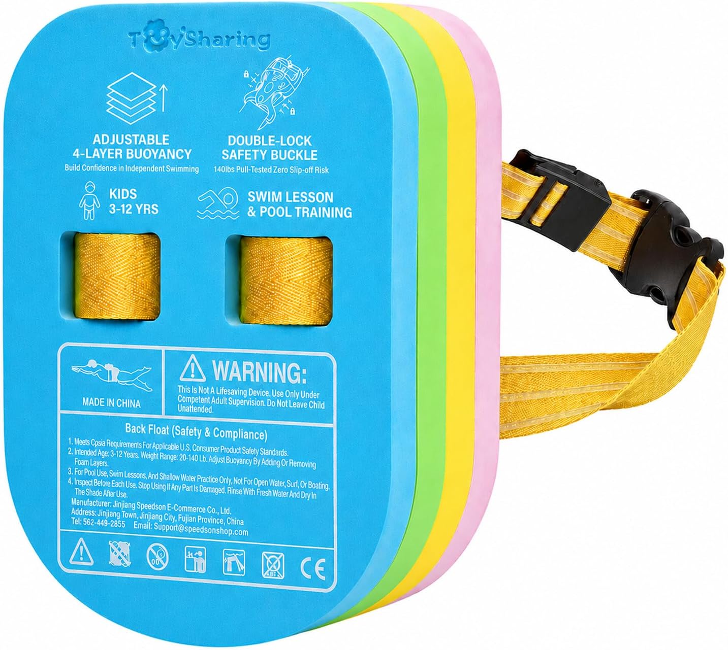 Swim Float Kids Safety Training: Secure Dual-Lock Buckle 140 lb Test Lesson | Pool Back Belt Bubble Confidence Building - 4-Layer Adjustable Buoyancy Trainer for Swimmers 3-12 Yrs