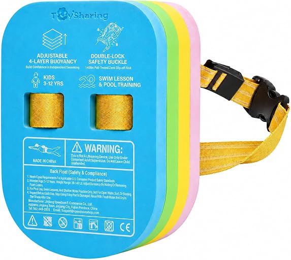 Swim Float Kids Back Belt: Pool Safe Dual-Lock Buckle 140lbs Pull-Tested - Zero Slip-Off Risk Trainer Bubble - 4-Layer Adjustable Buoyancy for Swimmers 3-12 Yrs