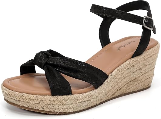Luoika Womens Wide Width Ankle Strap Wedge Sandals