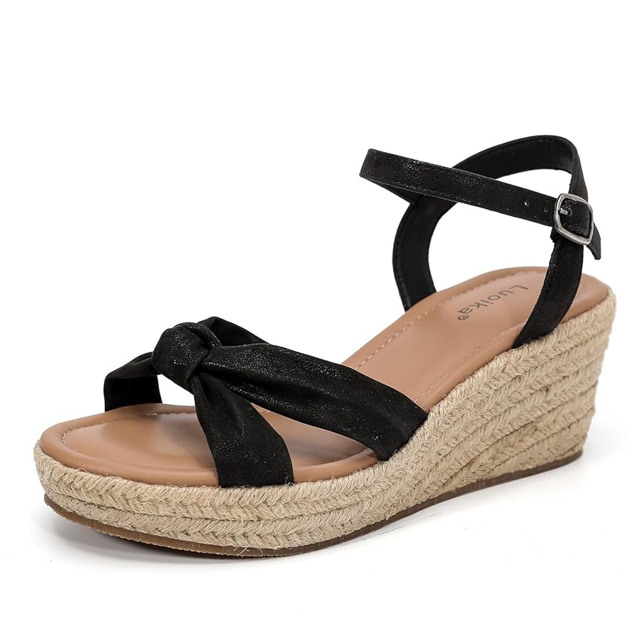 Amazon.com | Luoika Women's Wide Width Wedge Sandals, Ankle Strap Open Toe  Platform Espadrille Wedge Pump Heel Women's Sandals Concise Casual Summer  Shoes. 23006,Black,7XW | Heeled Sandals