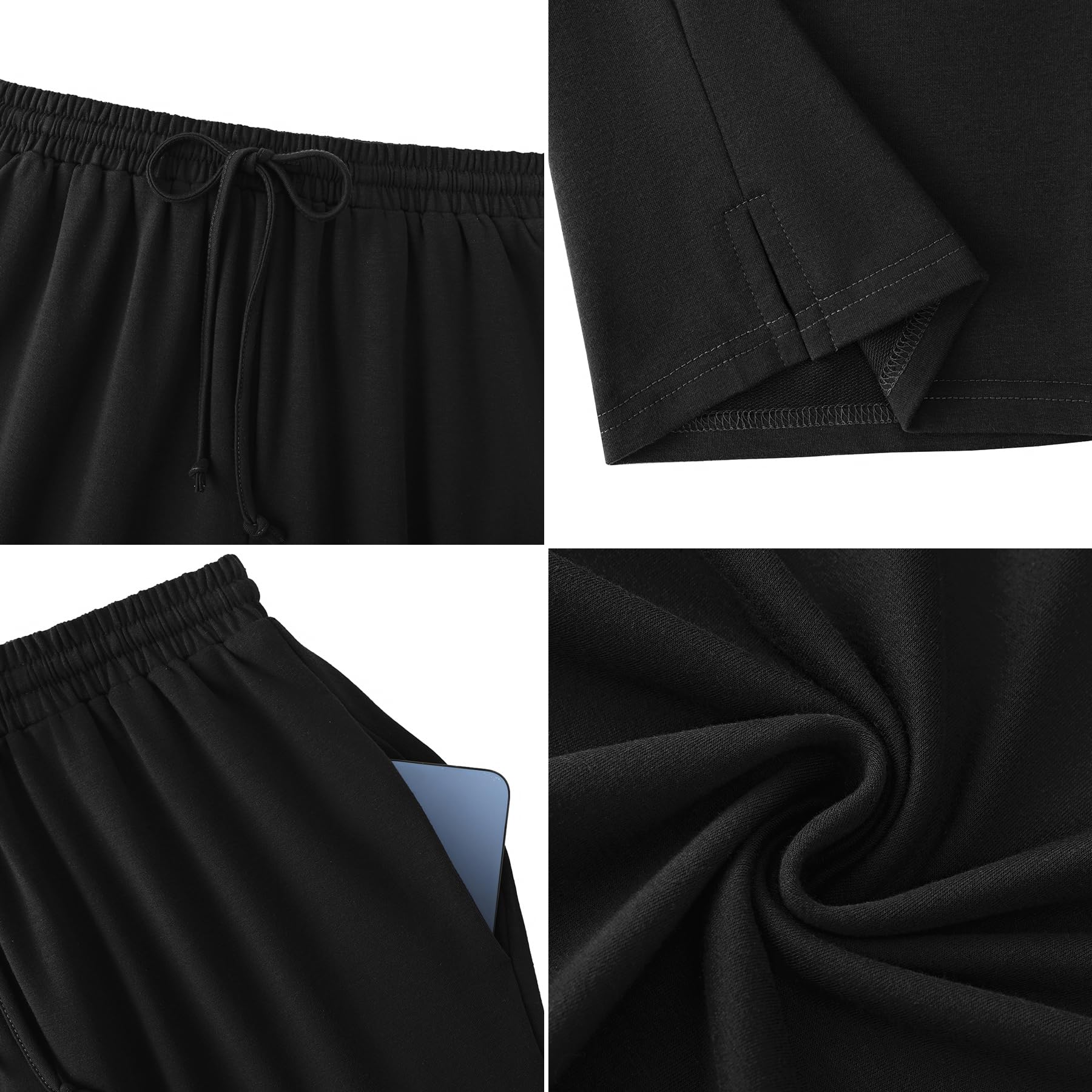 Demegimi Pantaloni 3/4 da Donna in Cotone Pantaloni Sportivi Donna a Vita Alta con Tasche Pantaloni Jogger Leggeri con Coulisse per Jogging Fitness Sport Yoga
