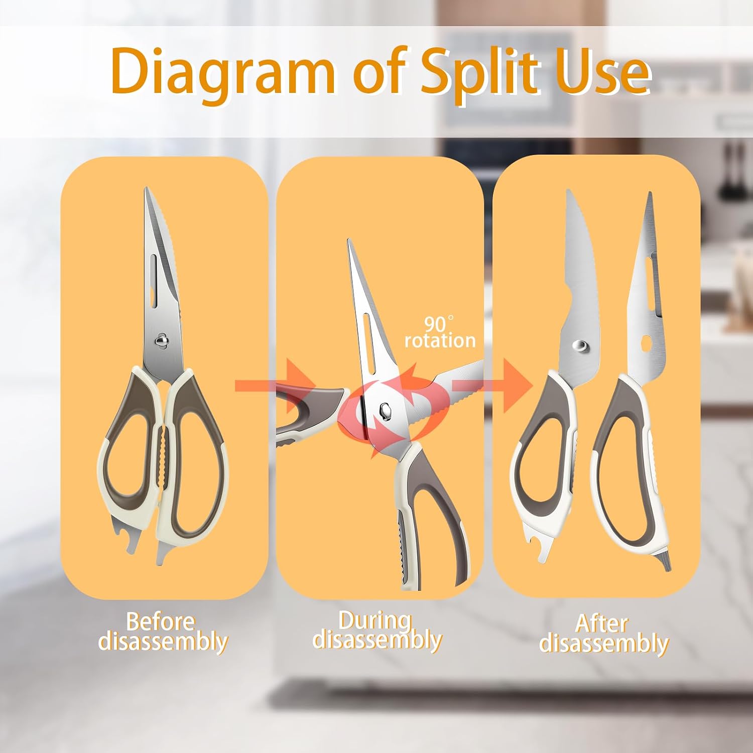 9.06 Inch Multifunctional Stainless Steel Kitchen Scissors, Detachable Design, Ideal for Bone Cutting, Fish Scale Scraping, Bottle & Can Opening, Nut Cracking and Bag Cutting in Kitchen.