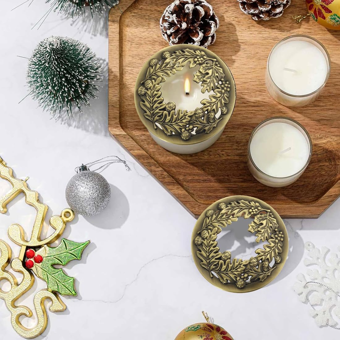 NHQ Coperchi per Portacandele in Metallo, Candle Paralume Accessori, Sciogliere la Candela in Modo Uniforme, Giara Coperchio Metallo