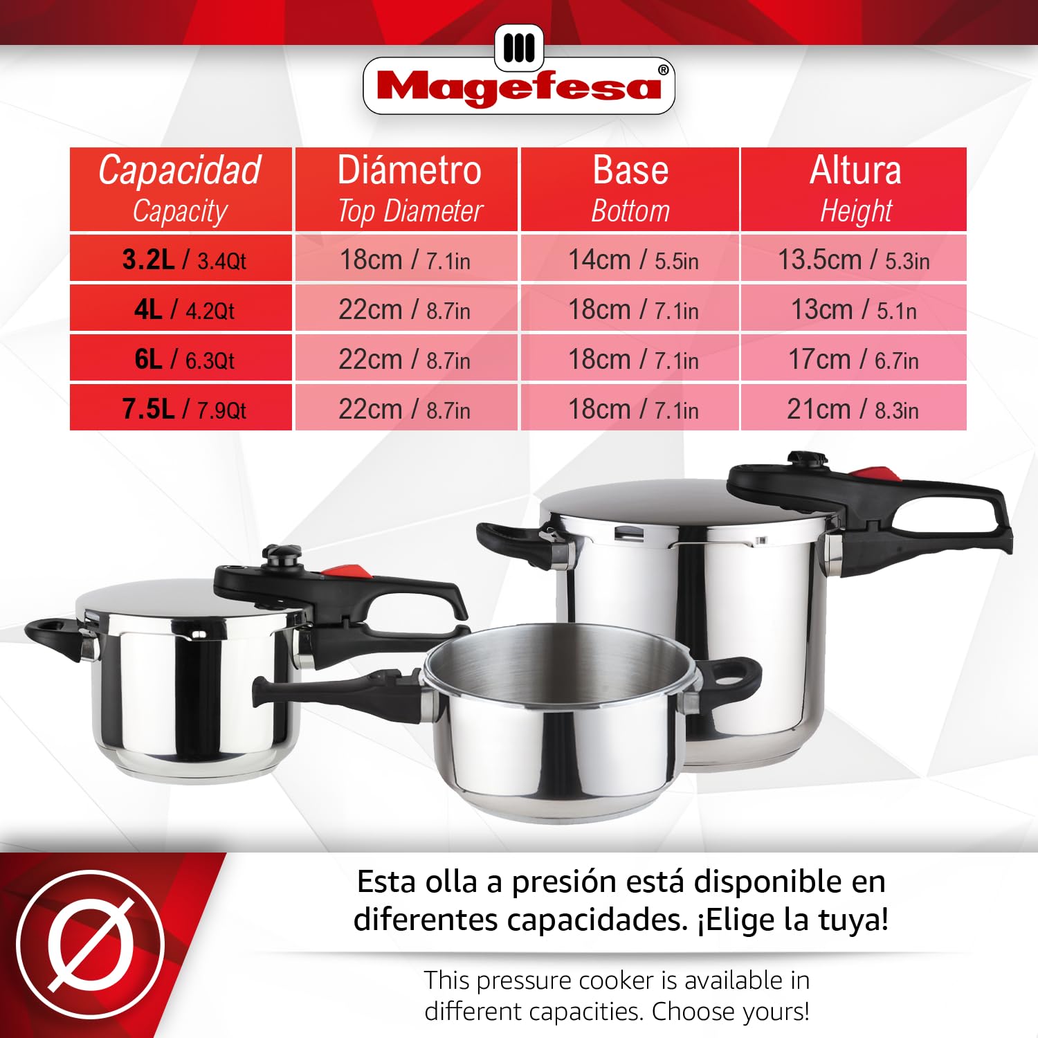 Magefesa Practika Plus - Olla Express Rápida 7.5L, Acero Inoxidable 18/10, Sensor de Presión, Inducción, Ahorro Energético, Cocina Sana, Cierre Fácil