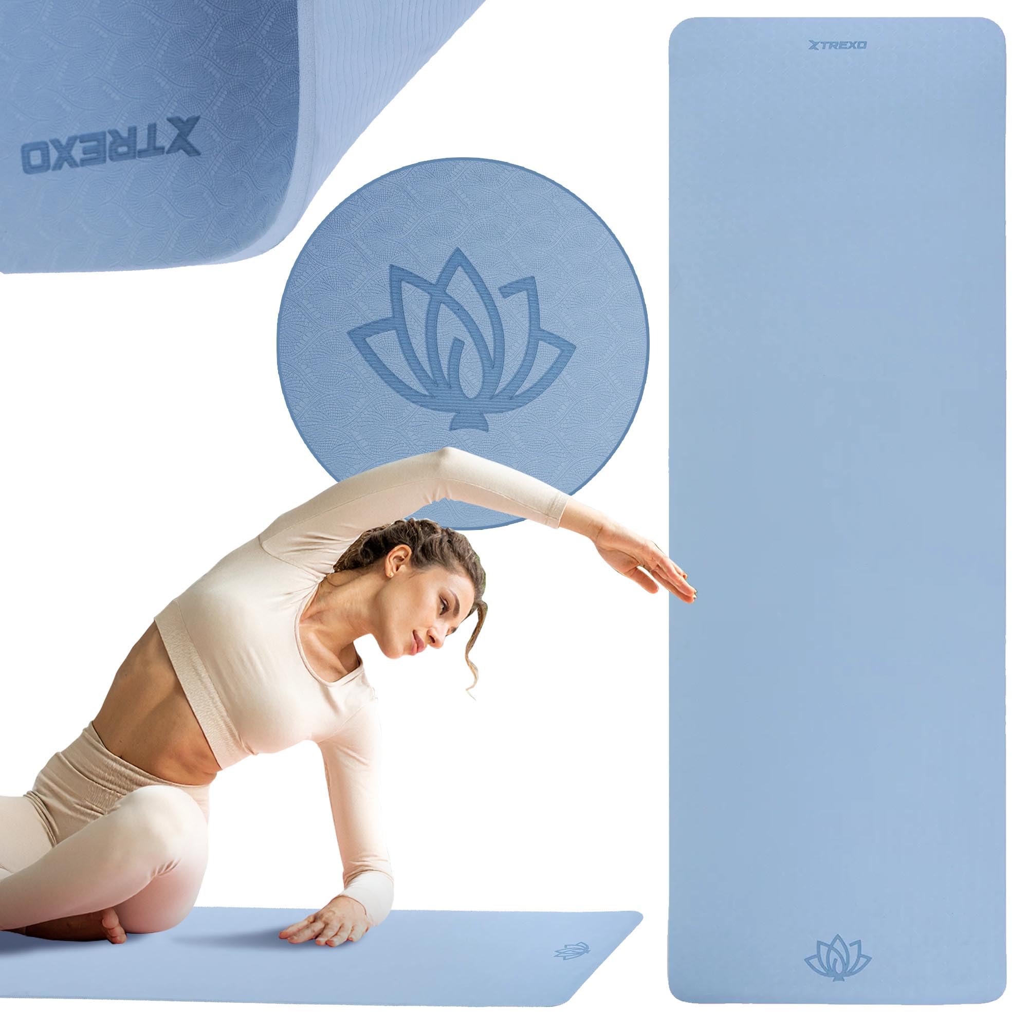 TREXO NBR Tapis D'exercice Rose Clair 183 X 61 Cm Matériau D'une Durabilité Et D'une Flexibilité Exceptionnelles Épaisseur 15 Mm Avec Texture Antidérapante Complet Avec Sangle De Transport Idéal Pour