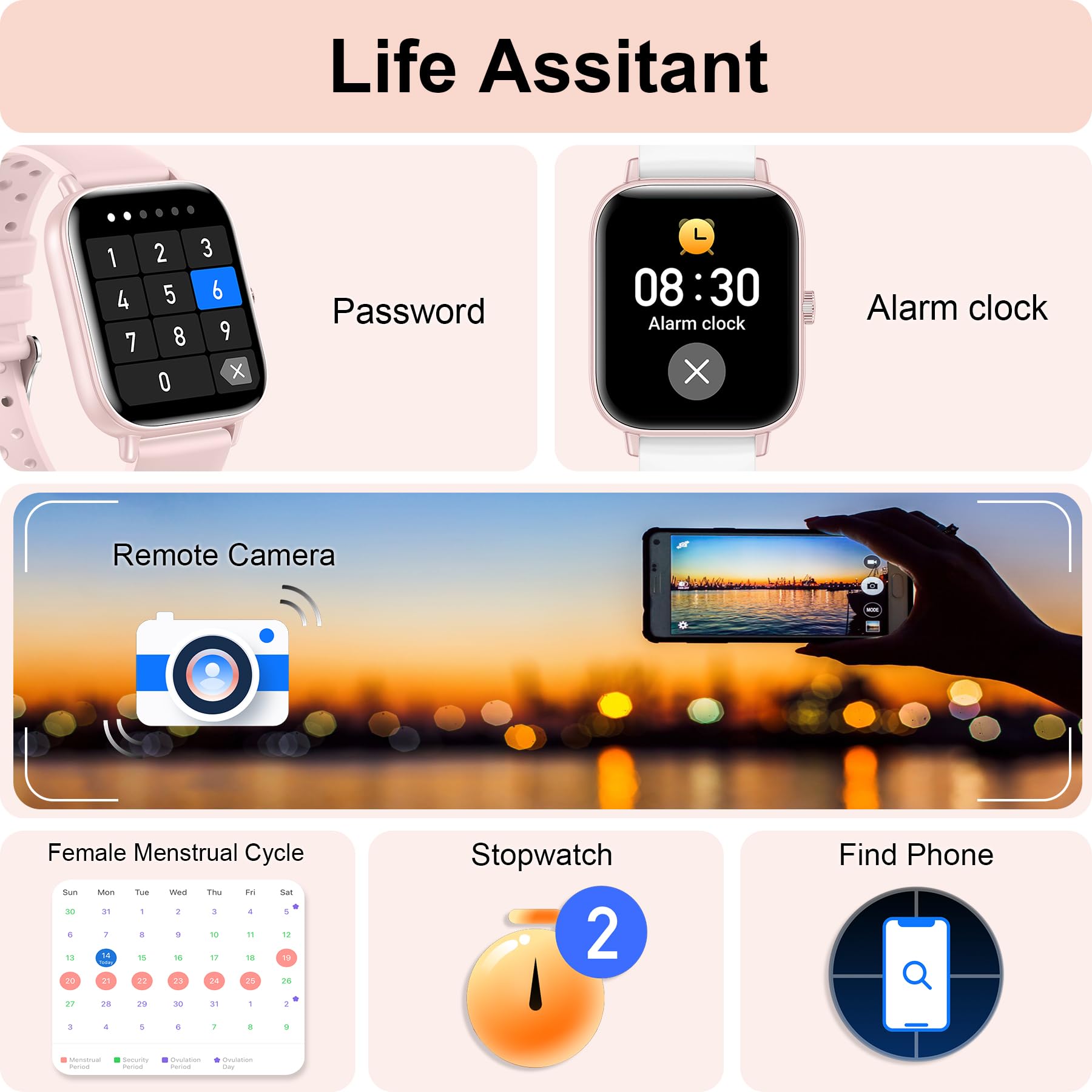 Betatree Smartwatch Donna Chiamate e WhatsApp, 1,83" Orologio Donna Smartwatch, 120+ Modalità Sportive Contapassi Smart Watch, Sonno/Cardiofrequenzimetro, IP67 Fitness Tracker per Android iOS, Rosa
