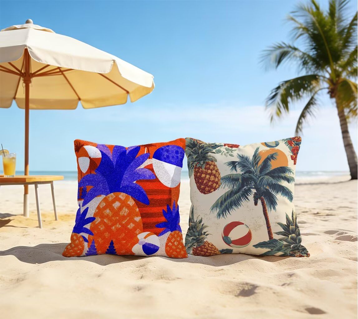 Housse De Canapé 65x65 cm Lot de 2 Couleur Coussin Canape 65 x 65 Coussin Decoratif Lin Coussincarré Paysage Impression Recto Verso avec Fermeture éclair Invisible Printemps Été Décoration M-974642