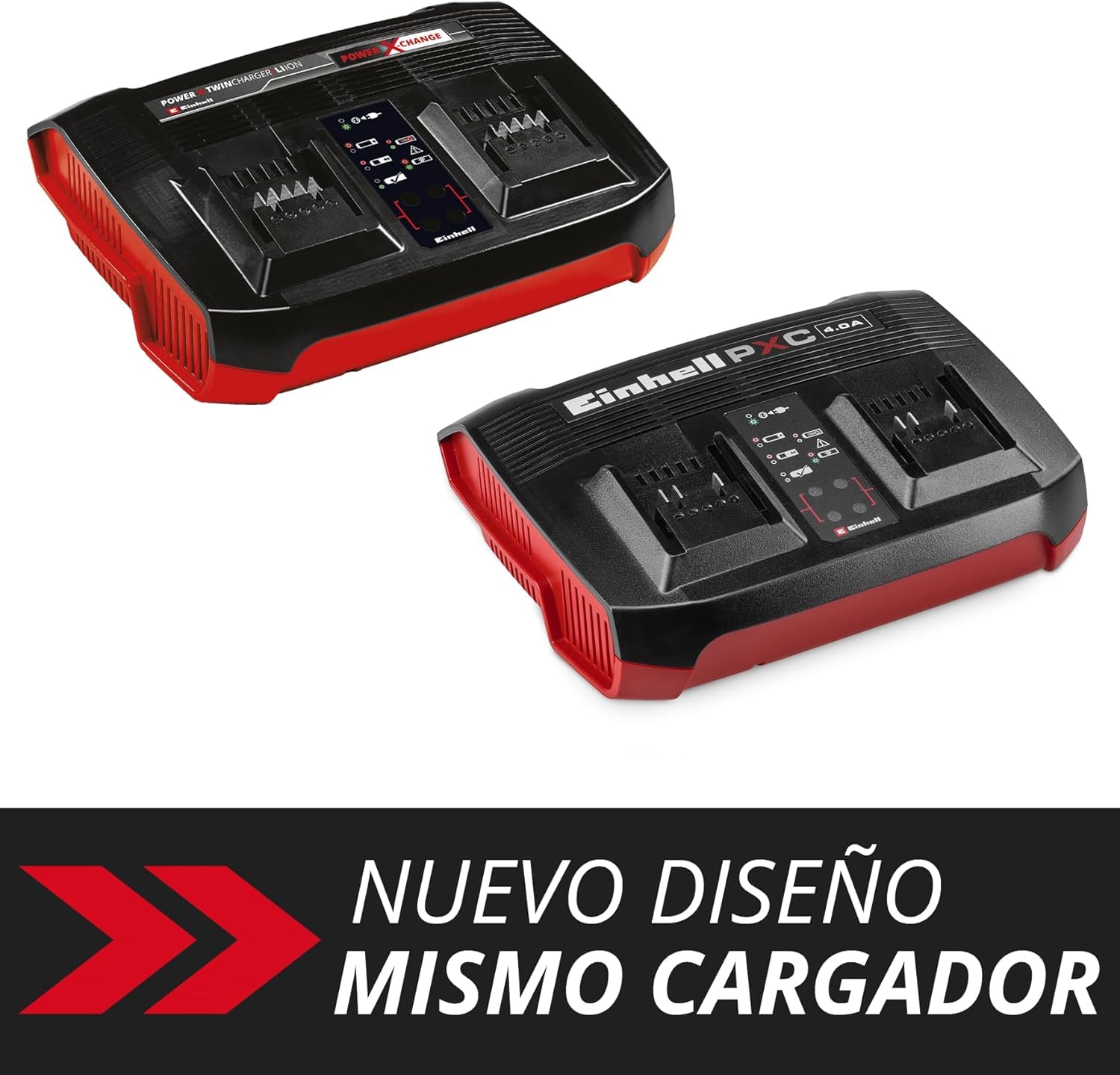 Original Einhell cargador Power X-Twincharger 4A Power X-Change (18 V, carga simultánea de 2 baterías de 18 V, supervisión de baterías, sistema de gestión de la carga, modo Refresh)