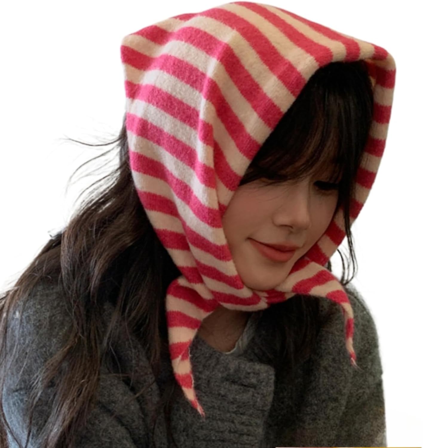 Knitted Triangle Scarf for Women Y2k Stripe Head Scarf Aesthetic Accessories Cottagecore Streetwear Triangle Shawl - Image 5