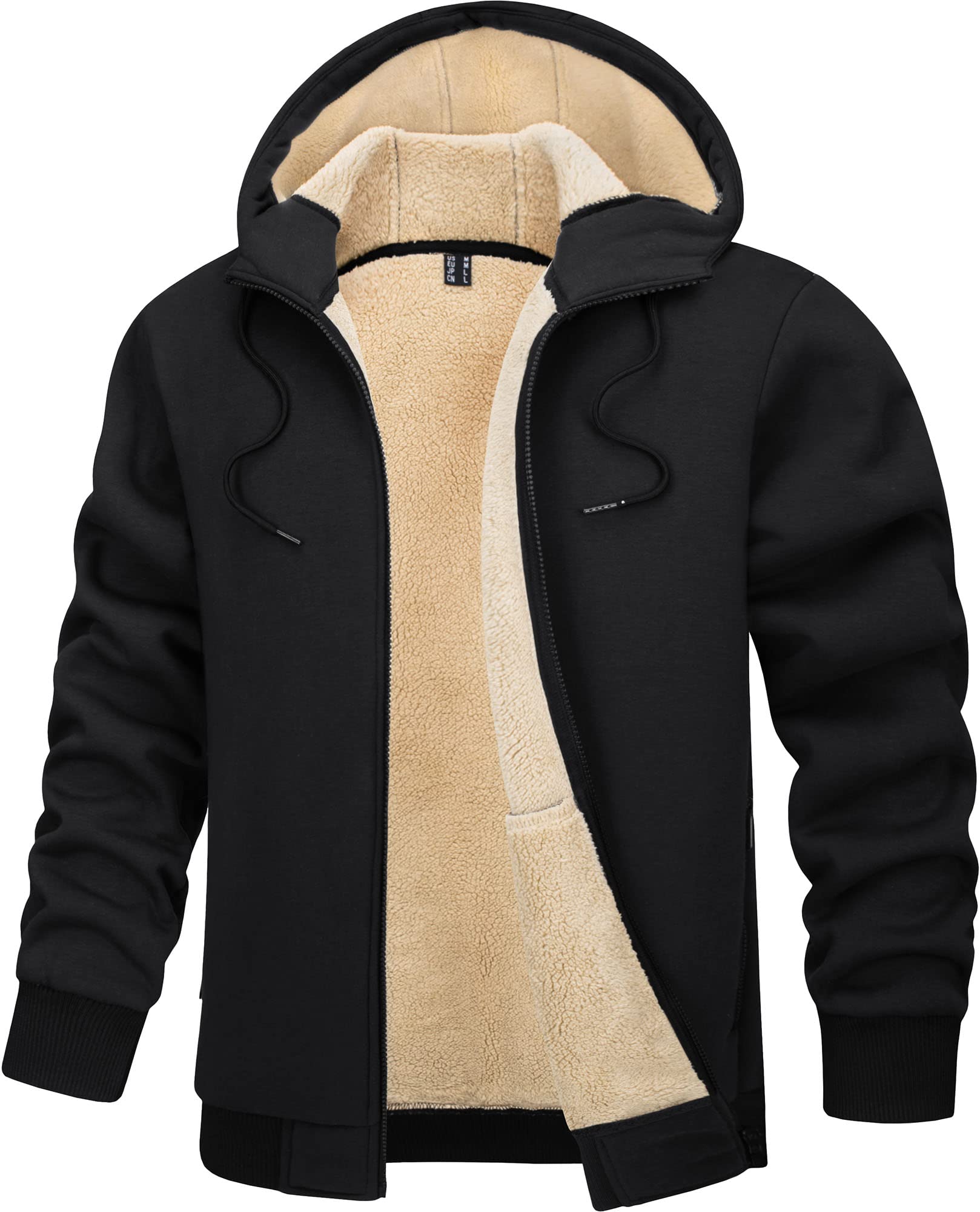 TACVASEN Vestes à Capuchon Sherpa pour Hommes Doublées de Polaire Veste Zip pour l'hiver Veste à Capuchon Chaude et Epaisse Manteau à Capuchon avec Poches