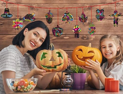 Miniatura 4 de Hohomark Tarjetas de rascar de Acción de Gracias – 24 piezas de papel de rascar arcoíris para manualidades de Acción de Gracias