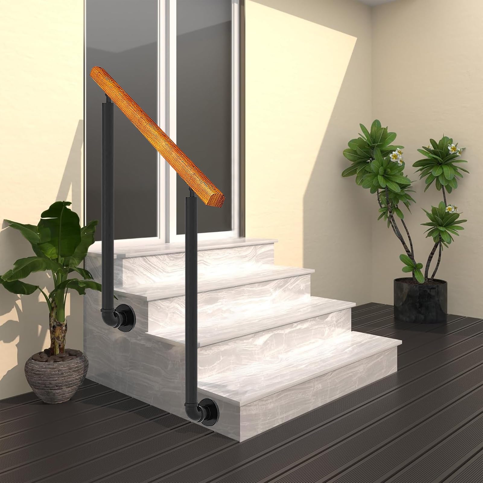 Rampe d'escalier extérieure anti-chute avec fixation latérale robuste