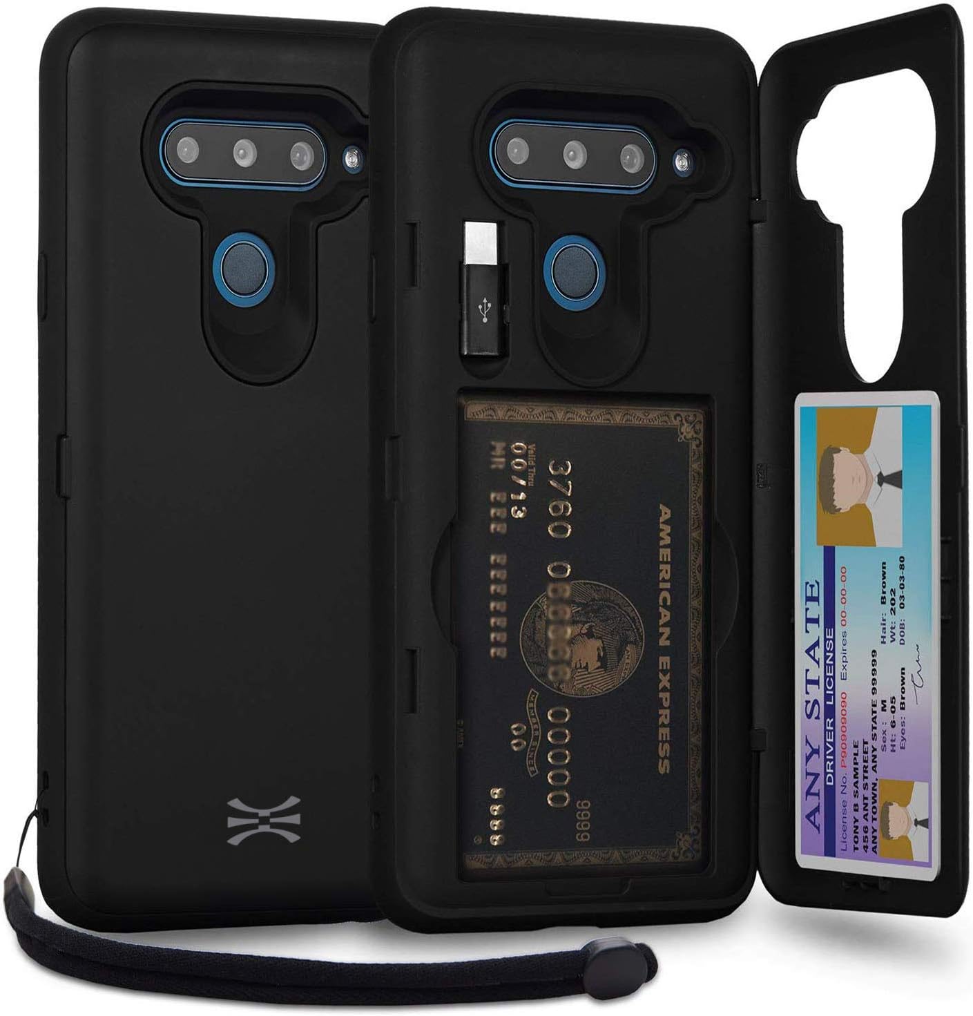 TORU CX PRO Case for LG V40 ThinQ, with Card Holder | Slim Protective Cover with Hidden Credit Cards Wallet Flip Slot Compartment Kickstand | Include Mirror, Strap, USB Adapter - Black