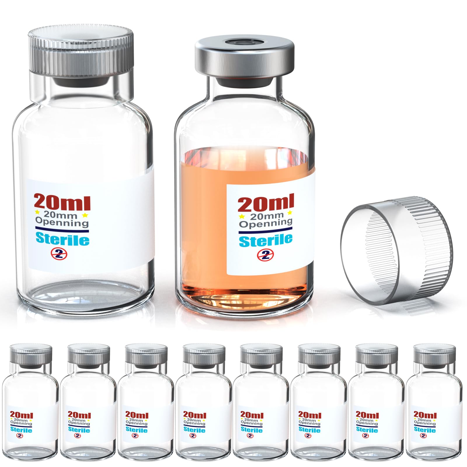 Biomed Solutions Sterile Empty Vial with Reusable Plastic Cap,Ready to Fill Glass Containers, Liquid Injection Bottle Sealed with Self Healing