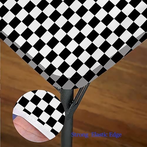 Miniatura 5 de Manteles de juego de damas, cuadrícula geométrica monocromática en mesa de comedor, cuadrada para mesa de comedor, se adapta a mesa de 32 x 32
