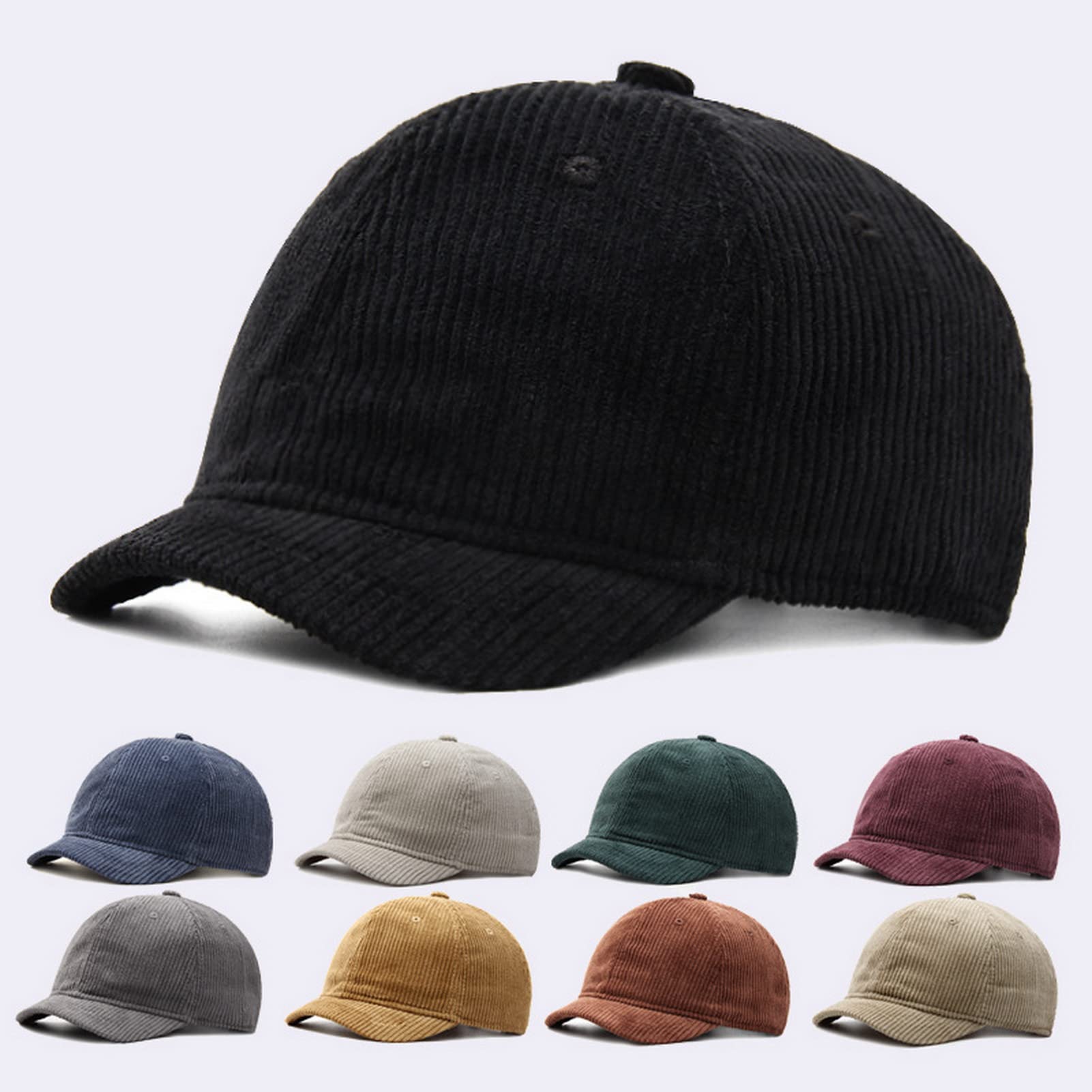 Faringoto Adjustable Solid Color Baseball Cap Women's Corduroy Curved Brim Sun Hat