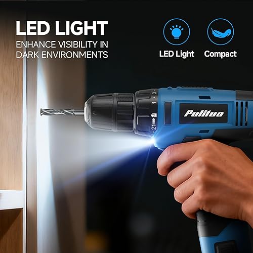 Miniatura 6 de PULITUO Juego de herramientas, juego de taladro para el hogar de 148 piezas con taladro inalámbrico azul de 12 V, kits de herramientas manuales y