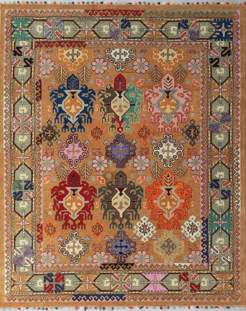 Kazak Grey Handmade Wool Traditional Area Rug – Soft Feel, Durable Construction, Decorative Carpet for Living Room & Bedroom