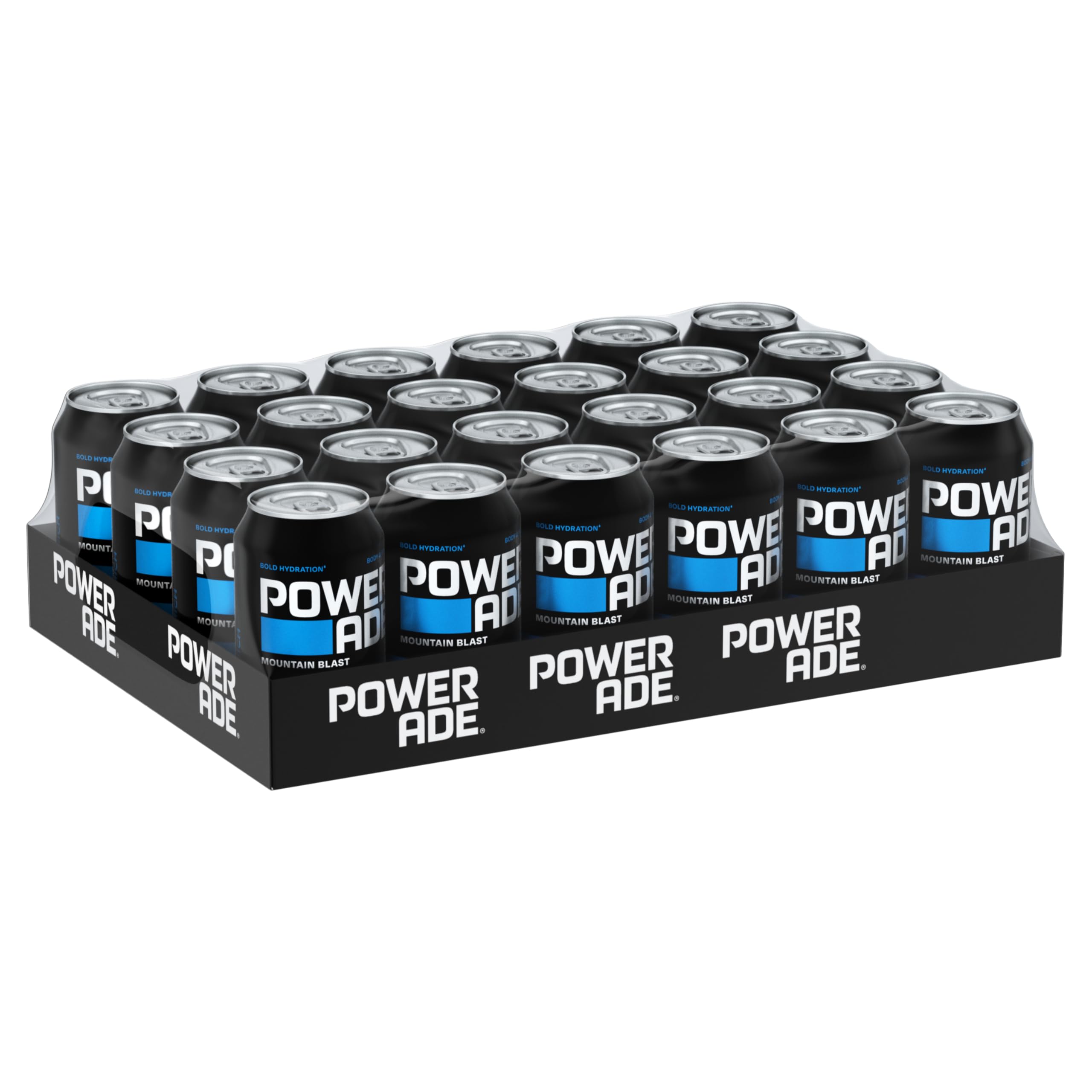 Powerade Sports Mountain Blast - kalorienarmes, isotonisches Sportgetränk mit exotischem Fruchtgeschmack - Elektrolytgetränk in in Einweg Dosen (24 x 330 ml)