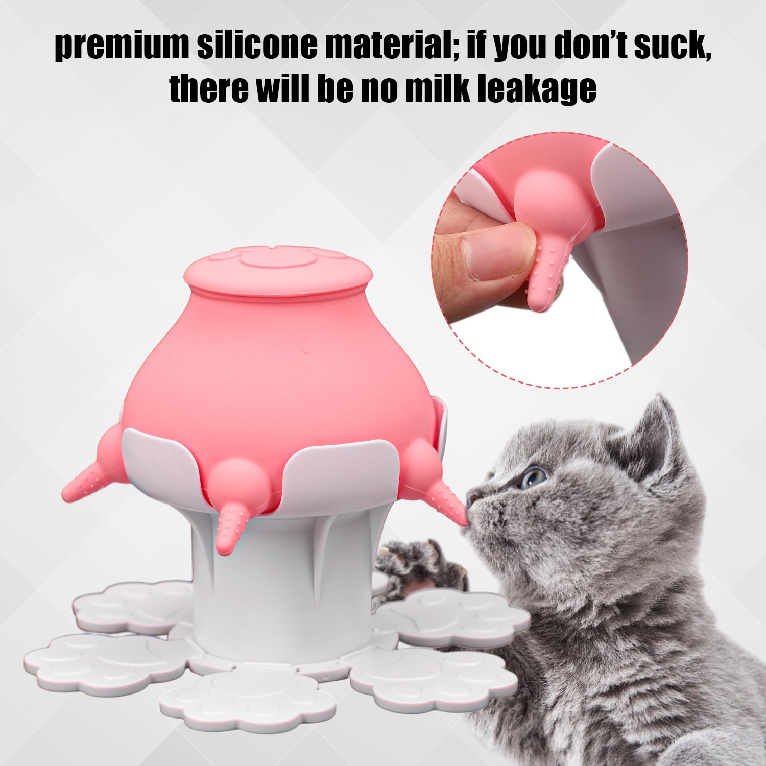 NQEUEPN Mangeoires pour Chiots pour Chiots Multiples, Mangeoire pour Chiot en Silicone à Hauteur Réglable de 300ml avec 5 Tétines pour Chaton Chiot Nouveau-né