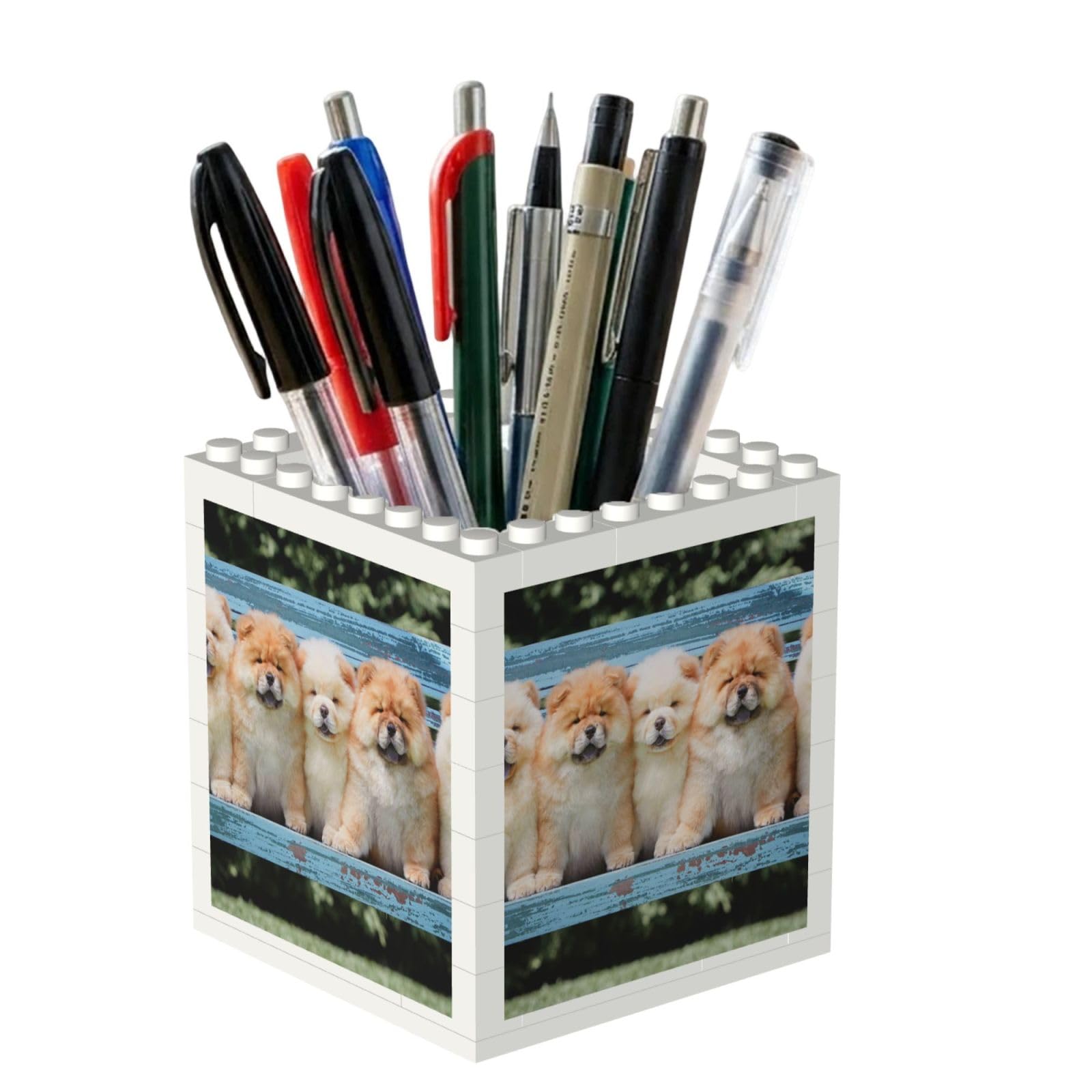 Poadnly Chow-Chow Cute Dogs Five Puppies, Pen Pot Pencil Holder for Office Home School, Compact Desk Organiser for Office Stationery