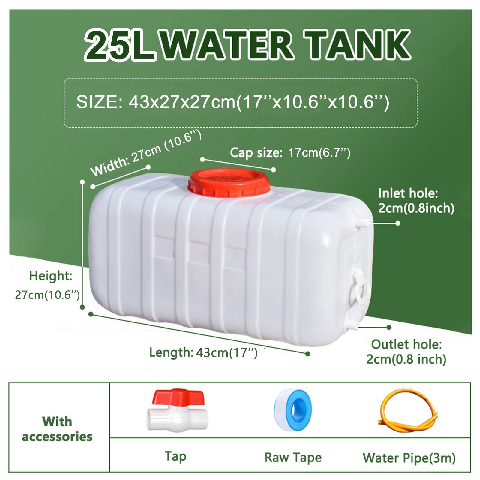 Réservoir d'eau Camping Car Extérieur Bidon d'eau Alimentaire avec Robinet en Grande Capacité Plastique Jerrican Eau Portable pour Camping Voyage Barbecue(Size:25L,Color:Blanc)