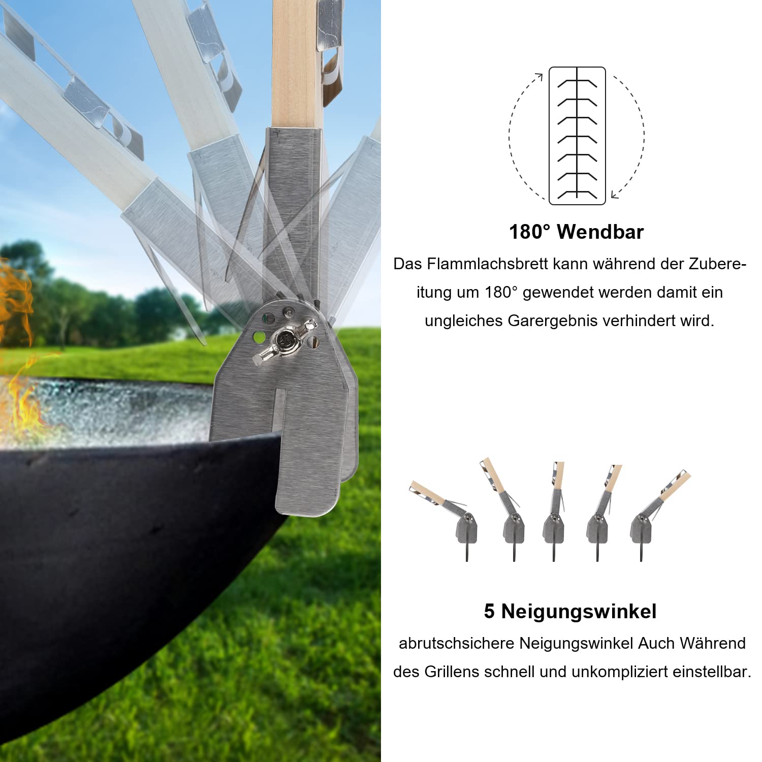 Tavole Per Salmone Fiammato Randaco - Set 4 Legno Cedro Con Supporto Regolabile - Foto 4