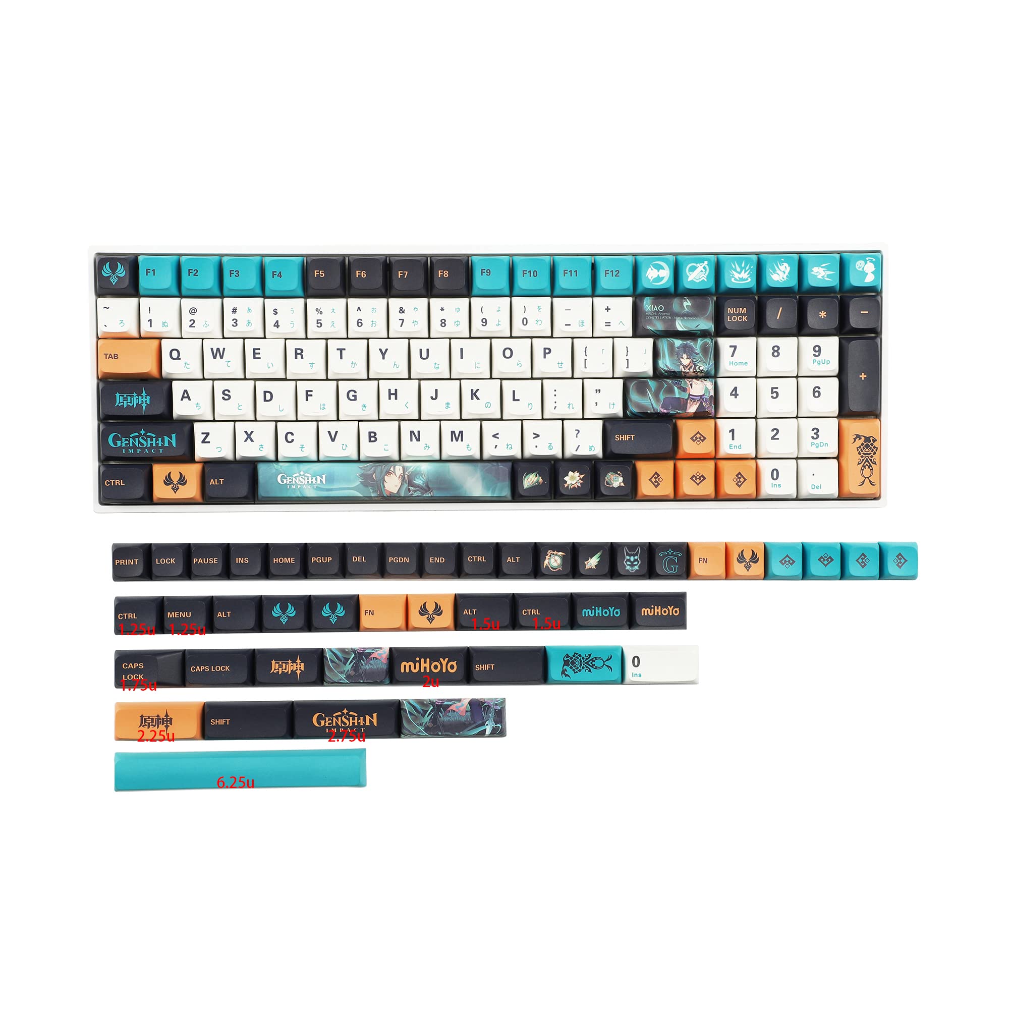YMDK Touches PBT ZDA semblables à XDA Keycap Dye Sub pour clavier MX 104 87 GK61 96 84 GK64 68 touches (145 touches de gaming)